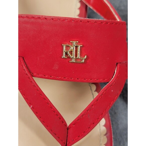 Lauren Ralph Lauren Sandals Womens Size 8 Red Thong Flip Flop RL Logo Gold - Picture 4 of 8